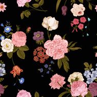 Seamless vector vintage pattern with Victorian bouquet