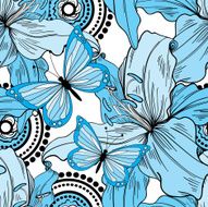 Seamless pattern from abstract lilies and butterflies
