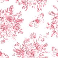 Seamless pattern flowers and butterflies N2