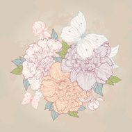 Background with peony and butterfly