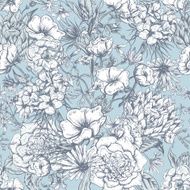 Retro Summer Seamless Monochrome Floral Pattern Vintage Greeting Bouquet N3