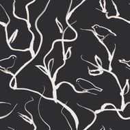 Black and white vector seamless pattern with ink birds