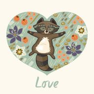 Floral heart with raccoon