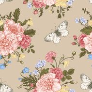 Seamless pattern flowers and butterflies N3
