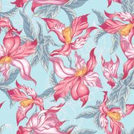 Tropical Seamless Background with Exotic Flowers