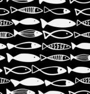 Decorative black and white pattern with fish