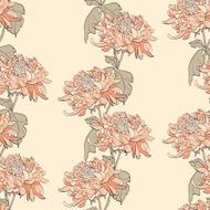 Floral seamless pattern with chrysanthemum on beige background