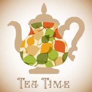 Vector teapot with leaves pattern Tea time fashion illustration