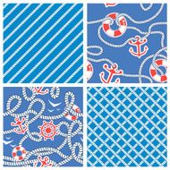Set of Seamless nautical patterns on blue background
