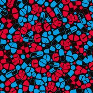 Bright medical seamless pattern with grey and blue pills