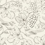 Bird and grape seamless pattern