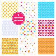 Vector set of seamless patterns - chevron hearts stars dots