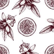 Citrus seamless pattern with orange fruits and flowers