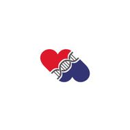 Medical DNA science logo Red and blue hearts with helix N2