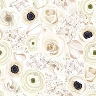 Seamless background with various white flowers Vector illustration