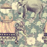 Vintage style seamless pattern with indian elephants Hand drawn vector