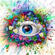 Human eye on colored creative background