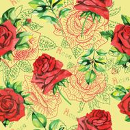 Seamless pattern with red roses on yellow