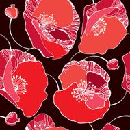 Beautiful seamless pattern with red poppies on a dark background