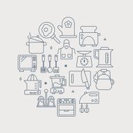 Kitchen line icon circle set