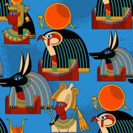 Egypt gods Hathor Horus Anubis Osiris Seamless background pattern