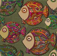 Colorful seamless pattern of a lot beautiful decorative fishe