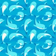 Blue dolphins and waves seamless pattern N2