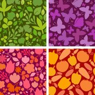 Four Natural Seamless Patterns Backgrounds With Silhouettes