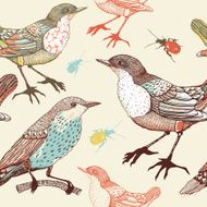 vector seamless pattern with birds and beetles N2