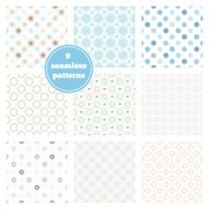 Vector set of nine pale blue geometric seamless patterns