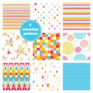 Set of seamless patterns - chevron hearts stars bricks geometric