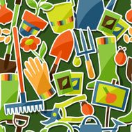 Seamless pattern with garden sticker design elements and icons