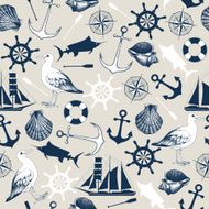 Vector seamless pattern sea elements and hand drawn illustrations