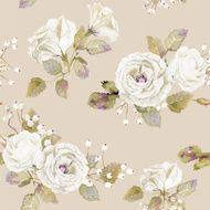 Seamless pattern of vector watercolor white roses