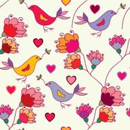 Bright seamless pattern with traditional birds and flowers
