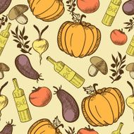 Vegetables in retro style seamless pattern