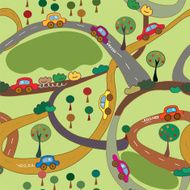 Funny seamless pattern with toy cars and roads