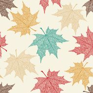 Vector Seamless Pattern of Colored Maple Leaves