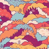 Autumn Landscape Seamless Pattern Background