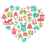 Christmas Element Icons in Heart Shape N2