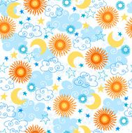 Celestial Sun and Stars Seamless Repeat Pattern Vector