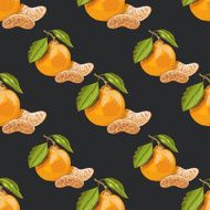 Seamless pattern with mandarins on dark background N2