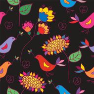 Dark floral seamless pattern with birds