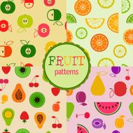Set of bright seamless patterns with fruits and berries
