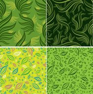 Set of seamless green floral patterns with leafs