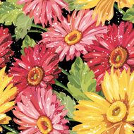 Elegance Seamless color Gerbera pattern on black background