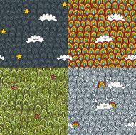 Four funny seamless patterns with sky and ground N2