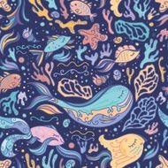 Cute blue pattern with sea animals