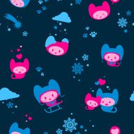 Cute seamless winter kitten background