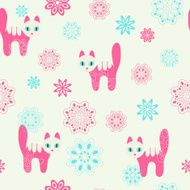 Seamless flowers and cats background